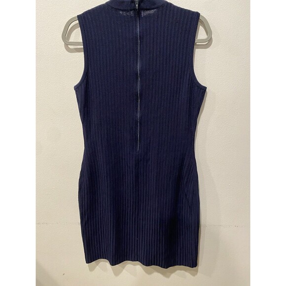 St. John Marie Gray Ribbed Knit Dress Navy Blue Knit Dress Size 6 - Picture 6 of 7